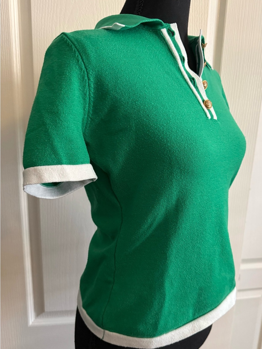 Green Short-Sleeve Polo Knit Top - Emerson Lang - Picture 2 of 5